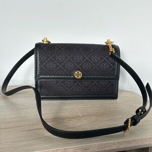 Tory Burch Black T Monogram Crossbody Bag with Changeable Straps